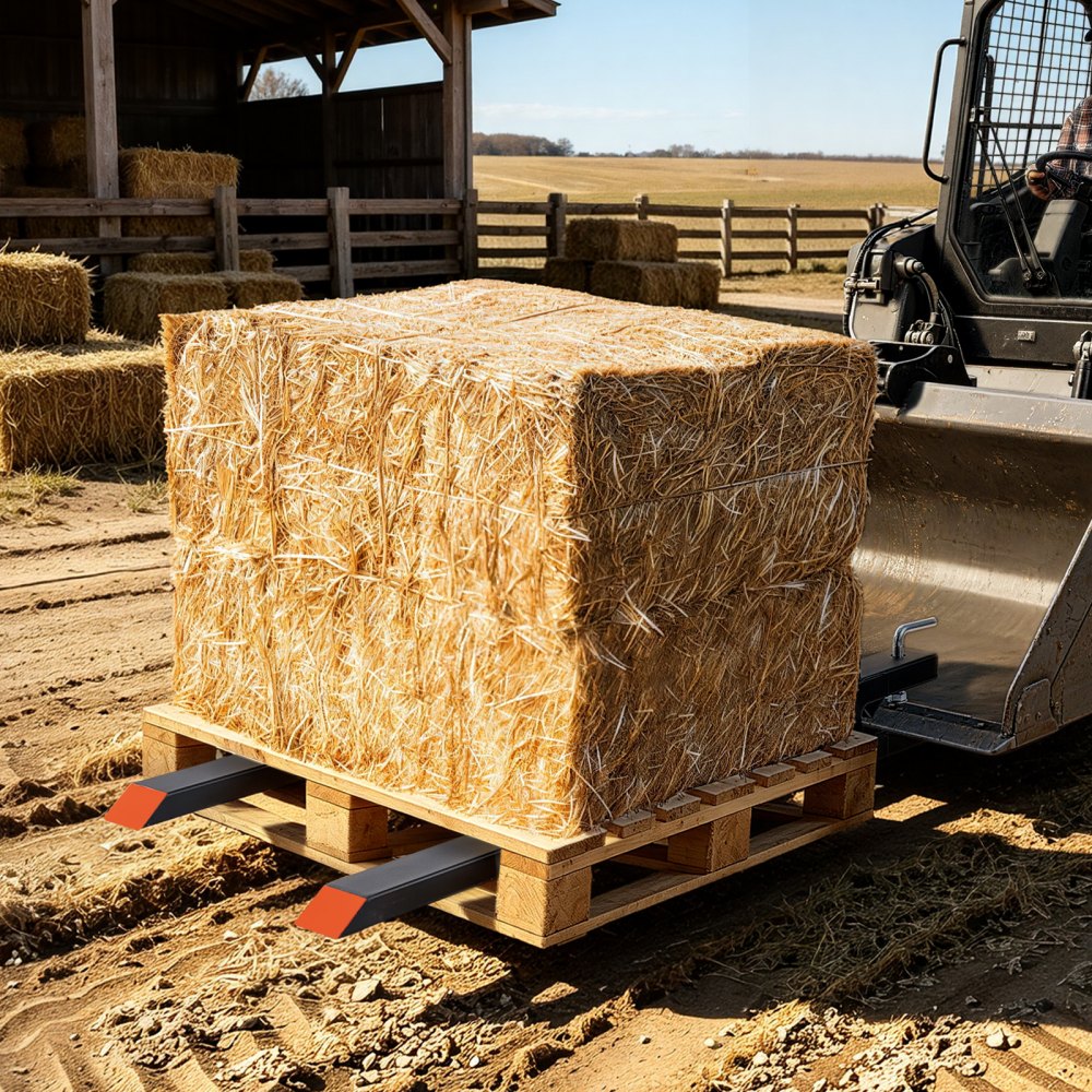 VEVOR Pallet Forks 4000 lbs Clamp-On Pallet Forks, 60 in Length Orange Tips, for Tractor Attachments, Skid Steer & Loader Bucket, Adjustable Stabilizer Bar, Heavy-Duty Reinforced Tractor Bucket Fork