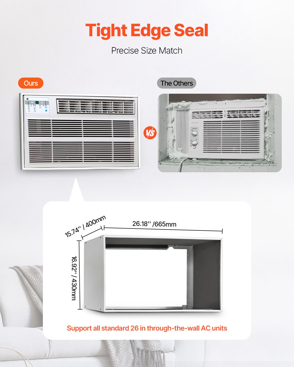 VEVOR Air Conditioner Wall Sleeve, 26 in Through the Wall Air Conditioner Sleeve, Wall Sleeve, Compatible with Most Brands of Through the Wall AC, Durable and Weather-Resistant Insulation Accessories