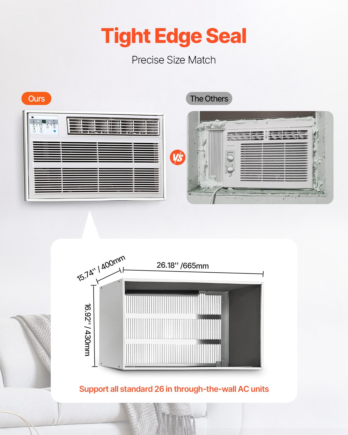 VEVOR Air Conditioner Wall Sleeve, 26 in Through the Wall Air Conditioner Sleeve, Exterior Grille, Wall AC Sleeve, Fit Most Brands of Through the Wall Air Conditioner, Durable and Weather-Resistant