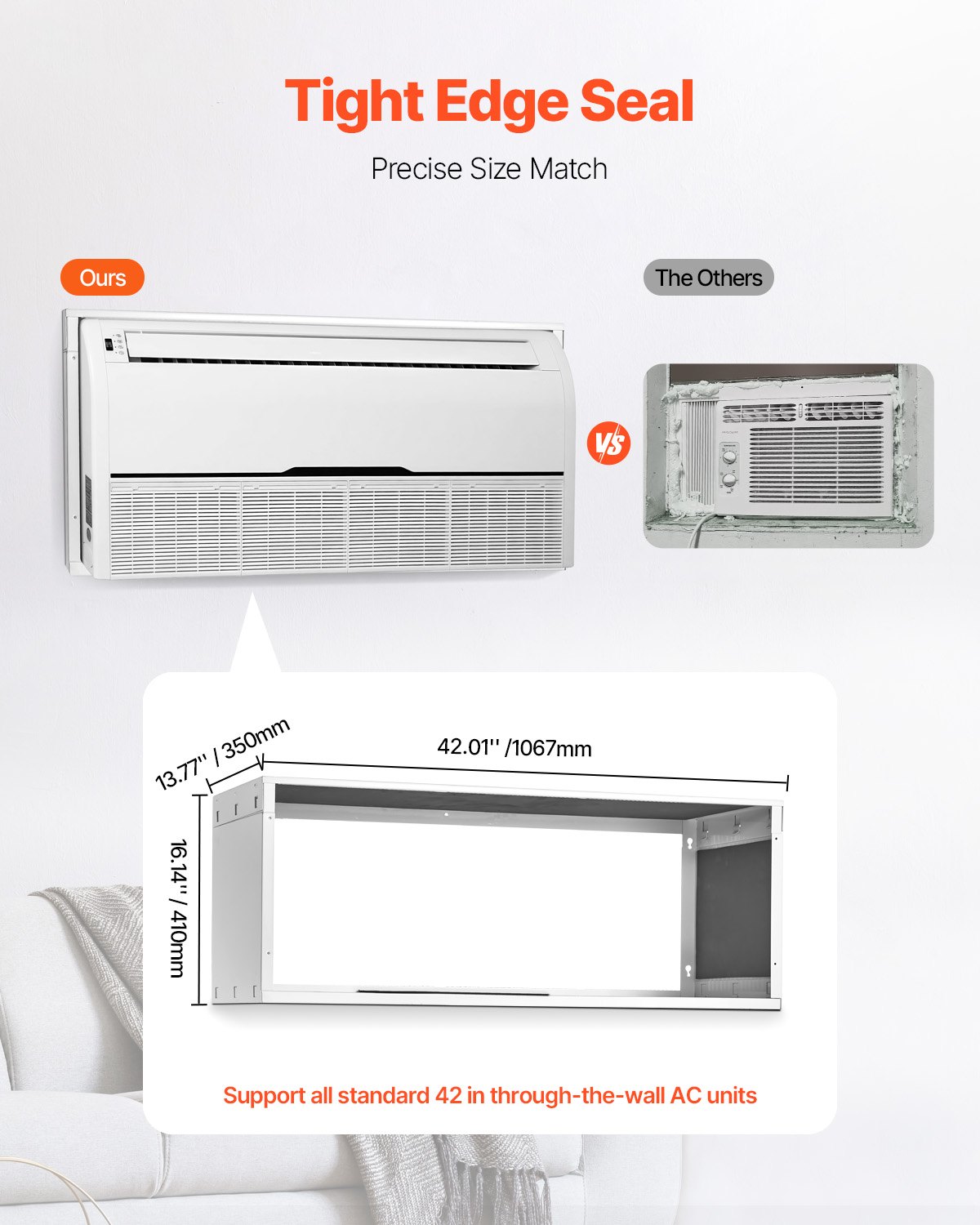 VEVOR Air Conditioner Wall Sleeve, 42 in Through the Wall Air Conditioner Sleeve, Wall Sleeve, Compatible with Most Brands of Through the Wall AC, Durable and Weather-Resistant Insulation Accessories