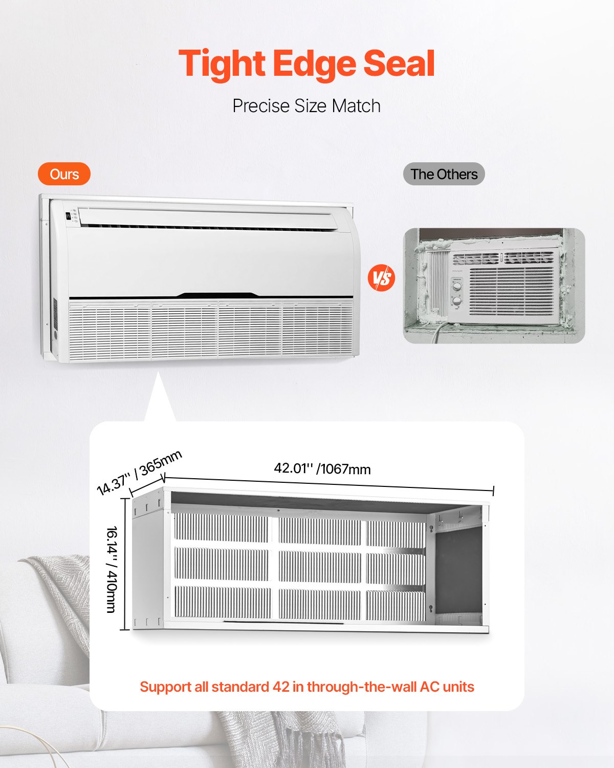 VEVOR Air Conditioner Wall Sleeve, 42 in Through the Wall Air Conditioner Sleeve, Exterior Grille, Wall AC Sleeve, Fit Most Brands of Through the Wall Air Conditioner, Durable and Weather-Resistant