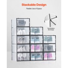 Shoe Storage Boxes 12 Pack Stackable Shoe Storage Organizers US Size 11 Black