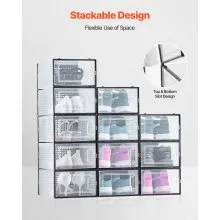 VEVOR Shoe Storage Boxes 12 Pack Stackable Storage Organizers US Size 11 Black