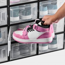 Shoe Storage Boxes 12 Pack Stackable Shoe Storage Organizers US Size 11 Black