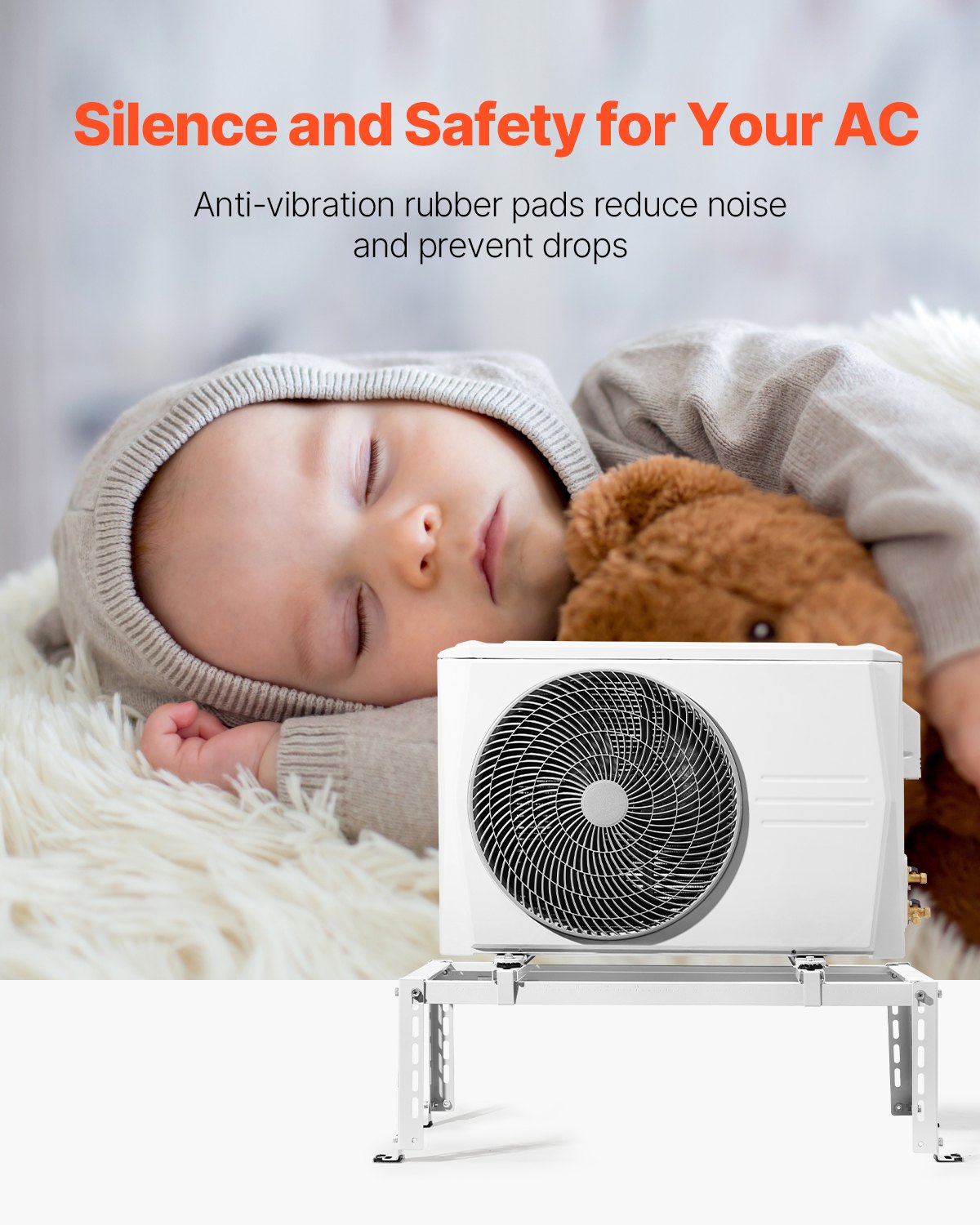 VEVOR Mini Split Ground Stand, Adjustable Anti-Vibration Mini Split Stand for 9000-24000 BTU Ductless Air Conditioner Heat Pump, Heavy Duty AC Base Bracket Floor Mount w/ 250kg Max. Load Capacity