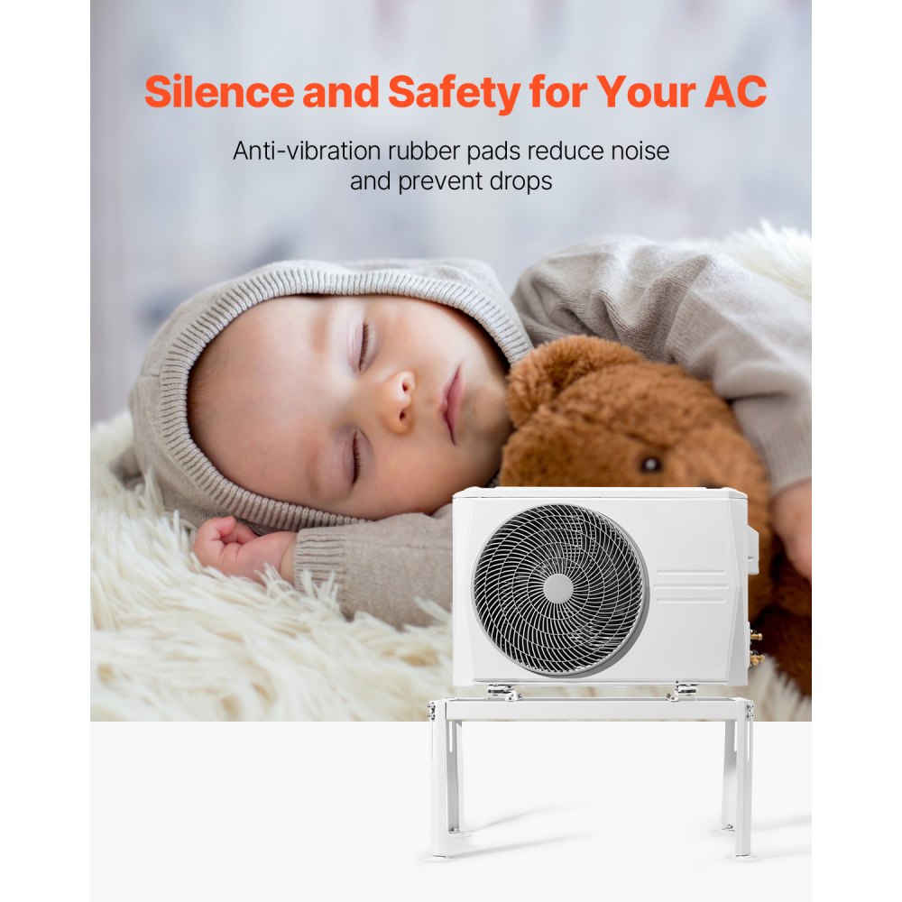 VEVOR Mini Split Ground Stand, Adjustable Anti-Vibration Mini Split Stand for 9000-24000 BTU Ductless Air Conditioner Heat Pump, Heavy Duty AC Base Bracket Floor Mount w/ 200kg Max. Load Capacity