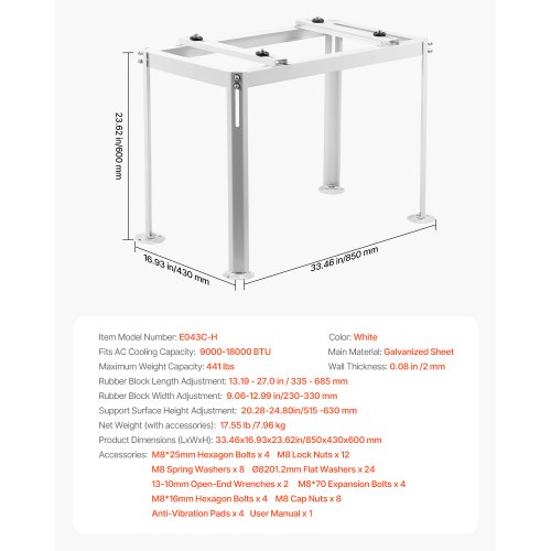 VEVOR Mini Split Ground Stand, Adjustable Anti-Vibration Mini Split Stand for 9000-18000 BTU Ductless Air Conditioner Heat Pump, Heavy Duty AC Base Bracket Floor Mount w/ 200kg Max. Load Capacity | VEVOR AU VEVOR Mini Split Ground Stand, Adjustable Anti-Vibration Mini Split Stand for 9000-18000 BTU Ductless Air Conditioner Heat Pump, Heavy Duty AC Base Bracket Floor Mount w/ 200kg Max. Load Capacity | VEVOR AU
