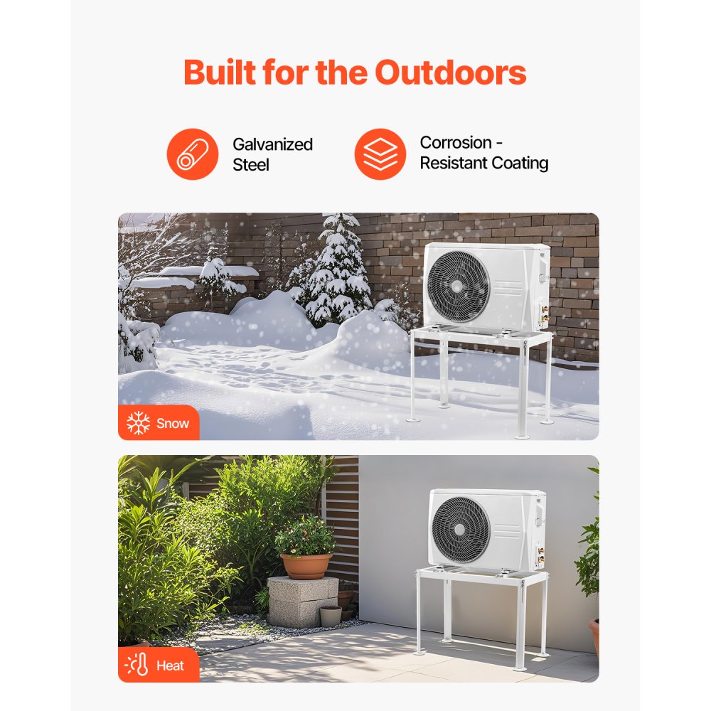 VEVOR Mini Split Ground Stand, Adjustable Anti-Vibration Mini Split Stand for 9000-18000 BTU Ductless Air Conditioner Heat Pump, Heavy Duty AC Base Bracket Floor Mount w/ 200kg Max. Load Capacity