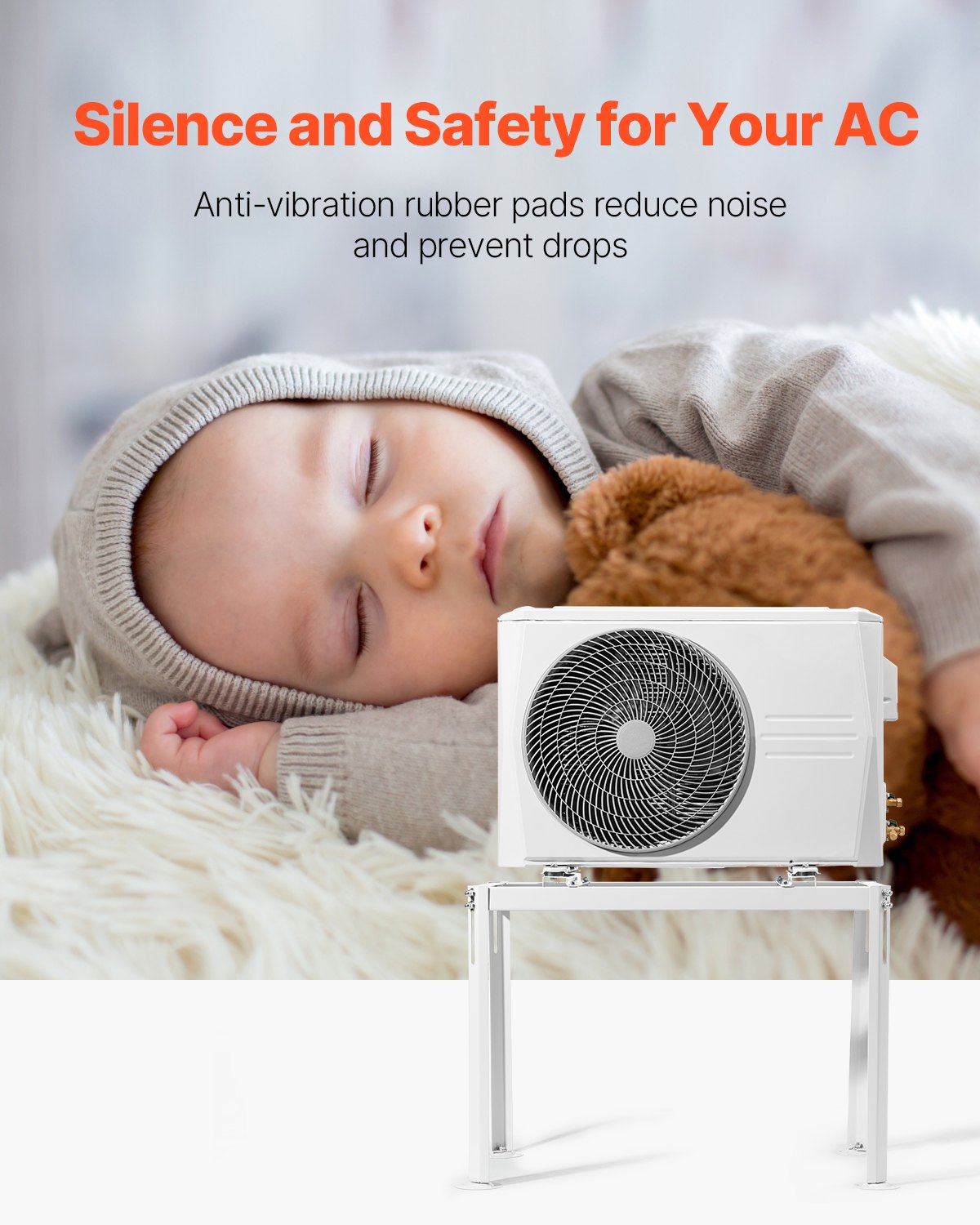 VEVOR Mini Split Ground Stand, Adjustable Anti-Vibration Mini Split Stand for 9000-18000 BTU Ductless Air Conditioner Heat Pump, Heavy Duty AC Base Bracket Floor Mount w/ 200kg Max. Load Capacity