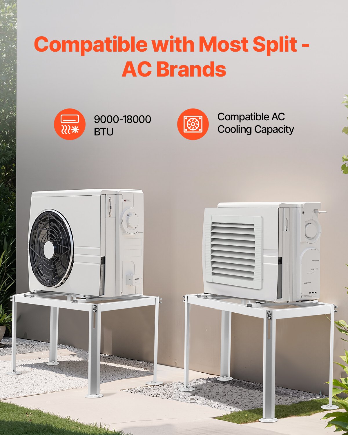 VEVOR Mini Split Ground Stand, Adjustable Anti-Vibration Mini Split Stand for 9000-18000 BTU Ductless Air Conditioner Heat Pump, Heavy Duty AC Base Bracket Floor Mount w/ 200kg Max. Load Capacity