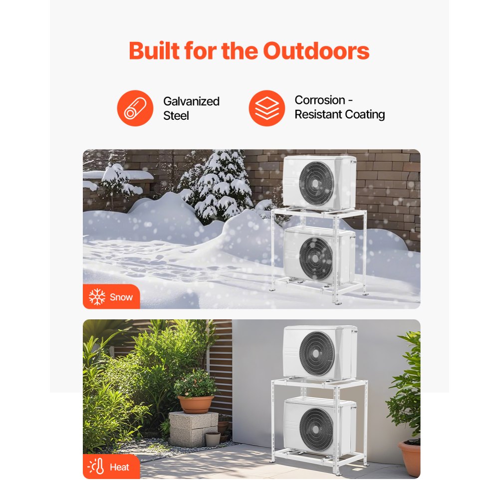 VEVOR Mini Split Ground Stand, Anti-Vibration Mini Split Stand for 9000-18000 BTU Ductless Air Conditioner Heat Pump, Heavy Duty AC Base Bracket Floor Mount w/ 250kg Max. Load,Dual Levels