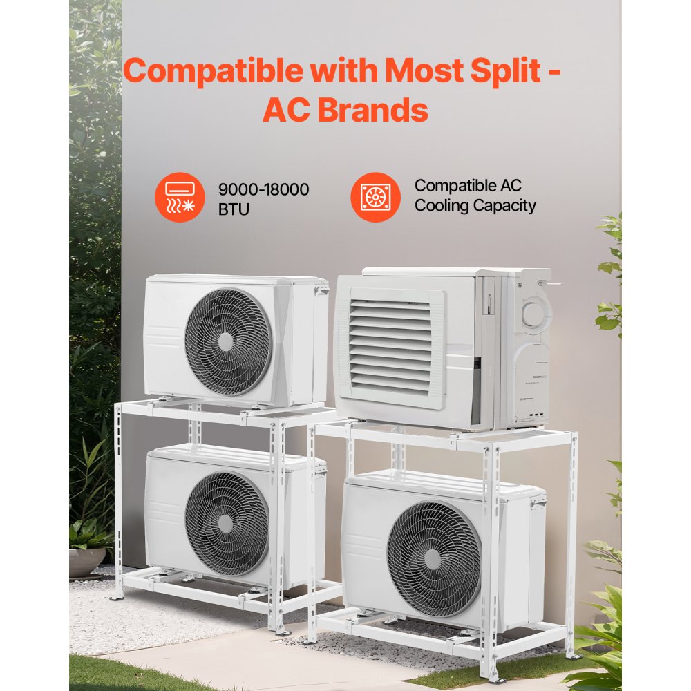 VEVOR Mini Split Ground Stand, Anti-Vibration Mini Split Stand for 9000-18000 BTU Ductless Air Conditioner Heat Pump, Heavy Duty AC Base Bracket Floor Mount w/ 250kg Max. Load,Dual Levels