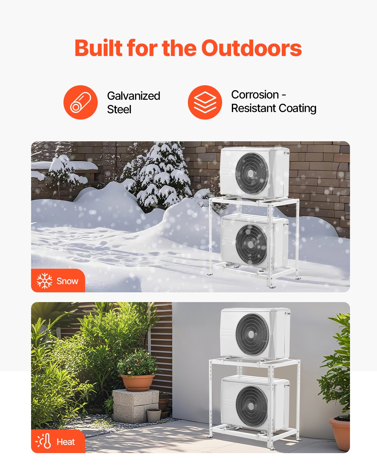 VEVOR Mini Split Ground Stand, Anti-Vibration Mini Split Stand for 9000-18000 BTU Ductless Air Conditioner Heat Pump, Heavy Duty AC Base Bracket Floor Mount w/ 250kg Max. Load,Dual Levels