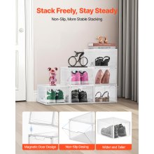 Shoe Storage Boxes 6 Pack Stackable Shoe Boxes US Size 13 Transparent White