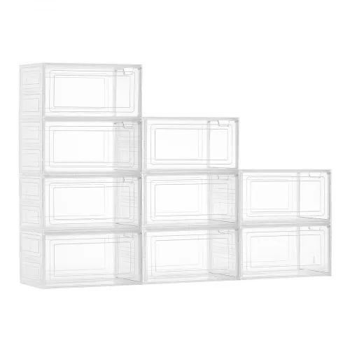 Shoe Storage Boxes 9 Pack Stackable Shoe Boxes US Size 13 Transparent White