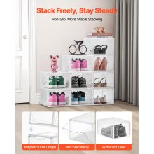 Shoe Storage Boxes 9 Pack Stackable Shoe Boxes US Size 13 Transparent White