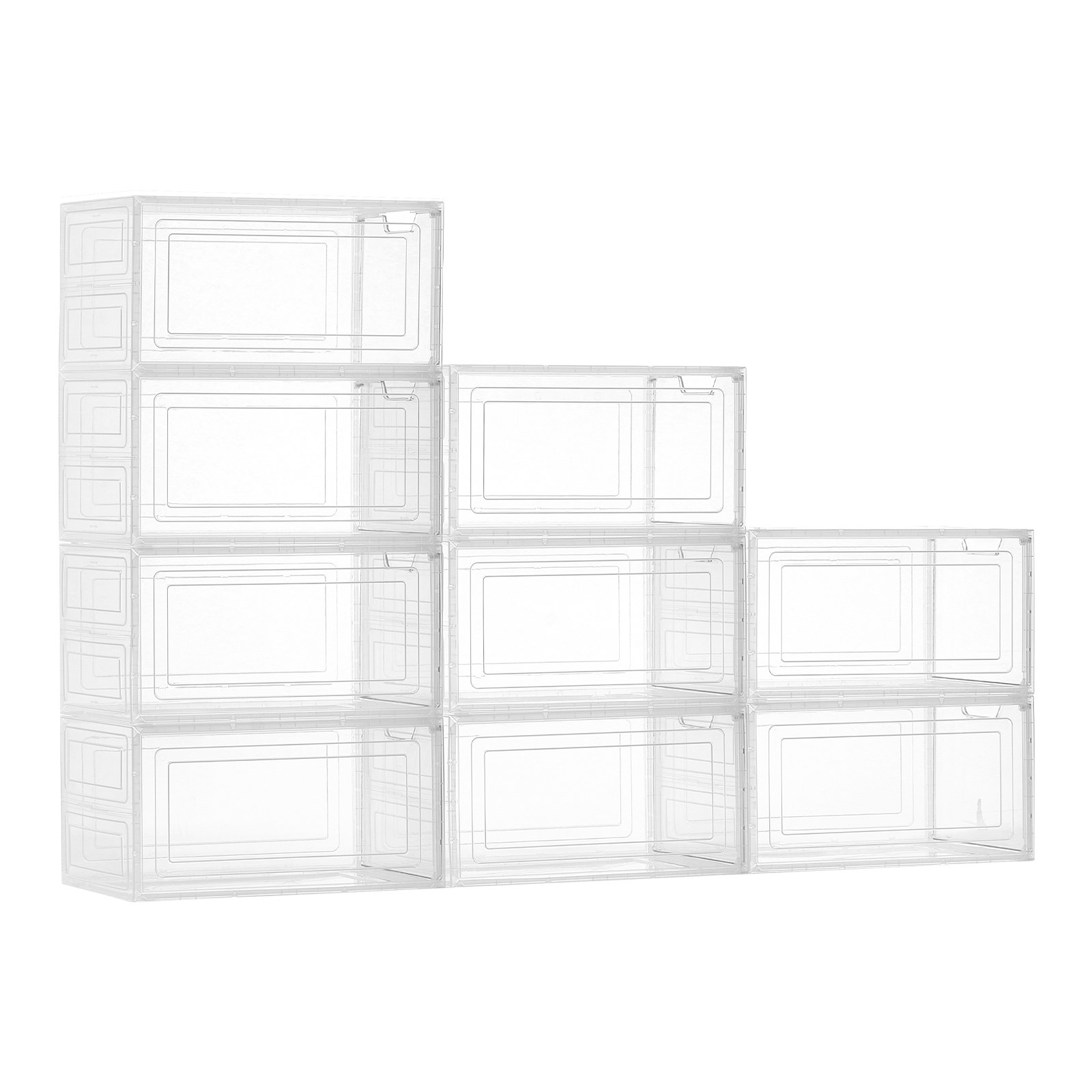 VEVOR Shoe Storage Boxes, 9 Pack Clear Stackable Shoe Boxes Storage Organizers with Magnetic Door, Fit up to US Size 13, Plastic Sneaker Containers for High Heels, Boots, and Hats, Transparent White