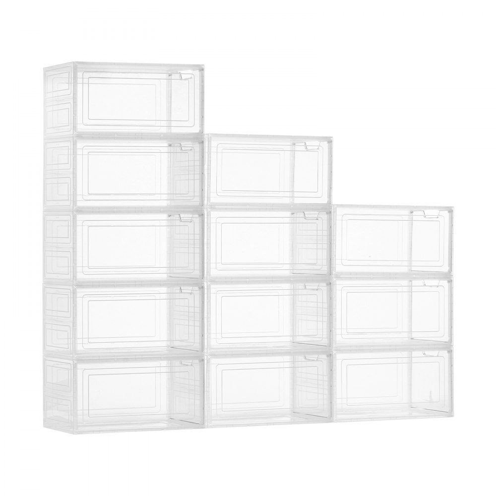 VEVOR Shoe Storage Boxes, 12 Pack Clear Stackable Shoe Boxes Storage Organizers with Magnetic Door, Fit up to US Size 13, Plastic Sneaker Containers for High Heels, Boots, and Hats, Transparent White