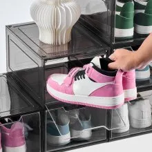 VEVOR Shoe Storage Boxes 6PCS Stackable Shoe Boxes US Size 13 Transparent Black