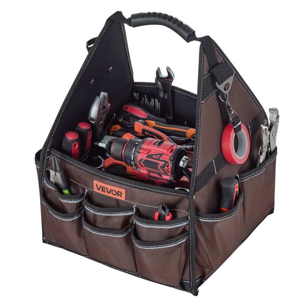 VEVOR Tool Bag, 13 Inch, 45-Pocket Open Top Tool Tote, Electrical Maintenance Toolbox Organizer Storage with Handle, Adjustable Shoulder Strap, Portable Toolbag, for Professionals DIY & Jobsite Use