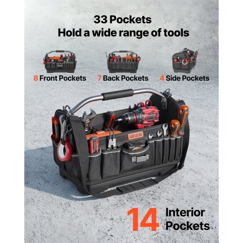 Avatud tööriistakott 410 mm, plastpõhjaga, 33 taskut — pilt 2