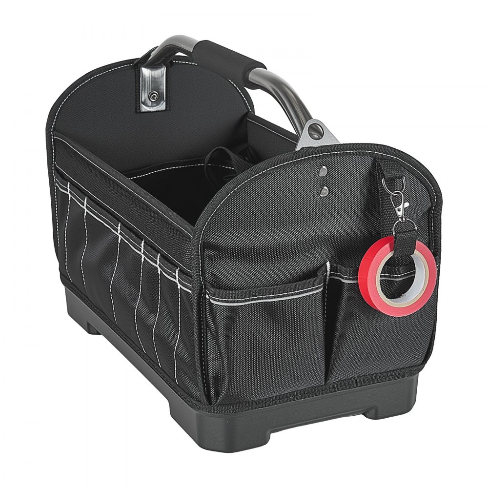 VEVOR Tool Bag, 410 MM, 33-Pocket Open Top Tool Tote, Portable Electrical Maintenance Toolbox Organizer Storage with Hard Plastic Base, Adjustable Shoulder Strap, for Professionals DIY & Jobsite
