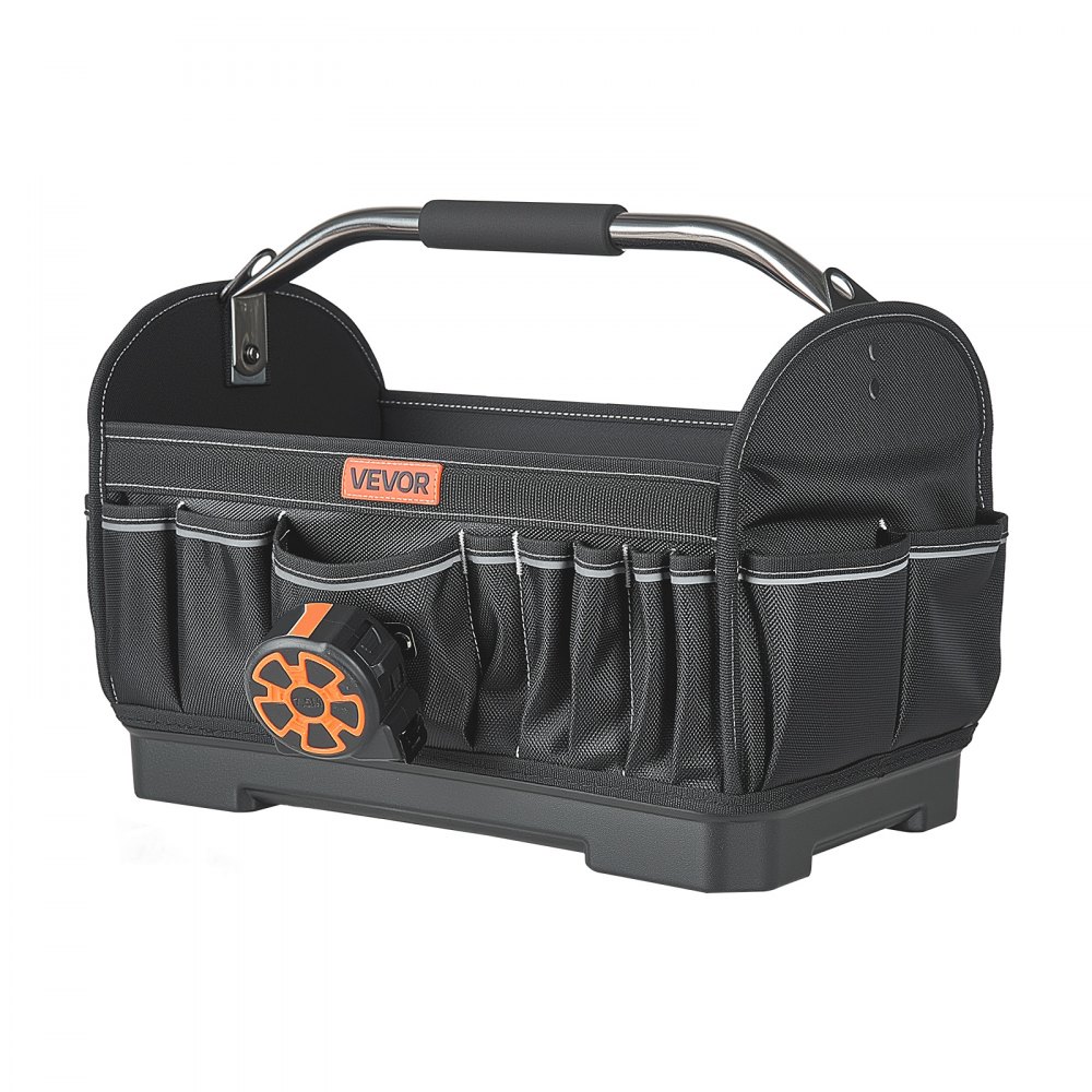 VEVOR Tool Bag, 410 MM, 33-Pocket Open Top Tool Tote, Portable Electrical Maintenance Toolbox Organizer Storage with Hard Plastic Base, Adjustable Shoulder Strap, for Professionals DIY & Jobsite