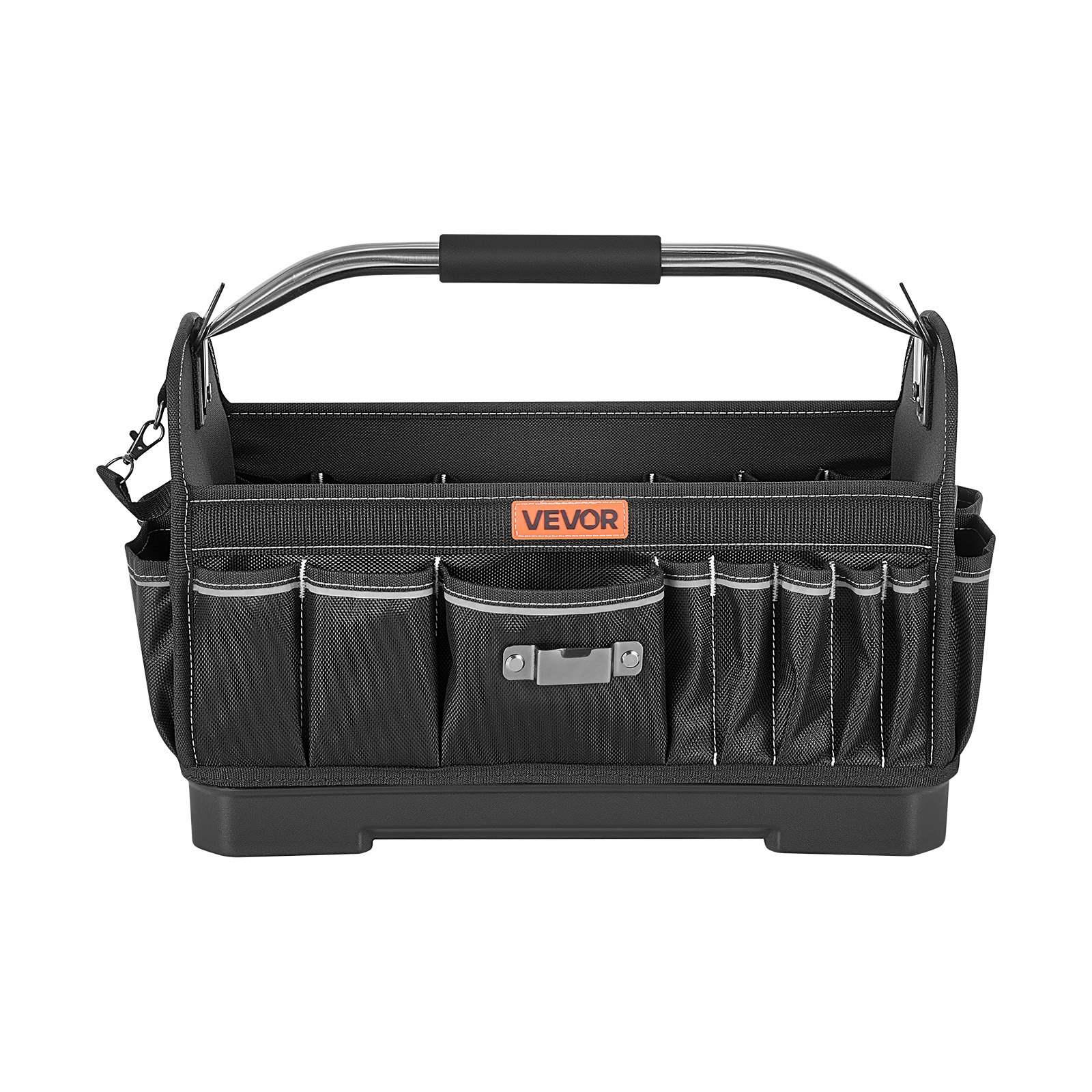 VEVOR Tool Bag, 410 MM, 33-Pocket Open Top Tool Tote, Portable Electrical Maintenance Toolbox Organizer Storage with Hard Plastic Base, Adjustable Shoulder Strap, for Professionals DIY & Jobsite