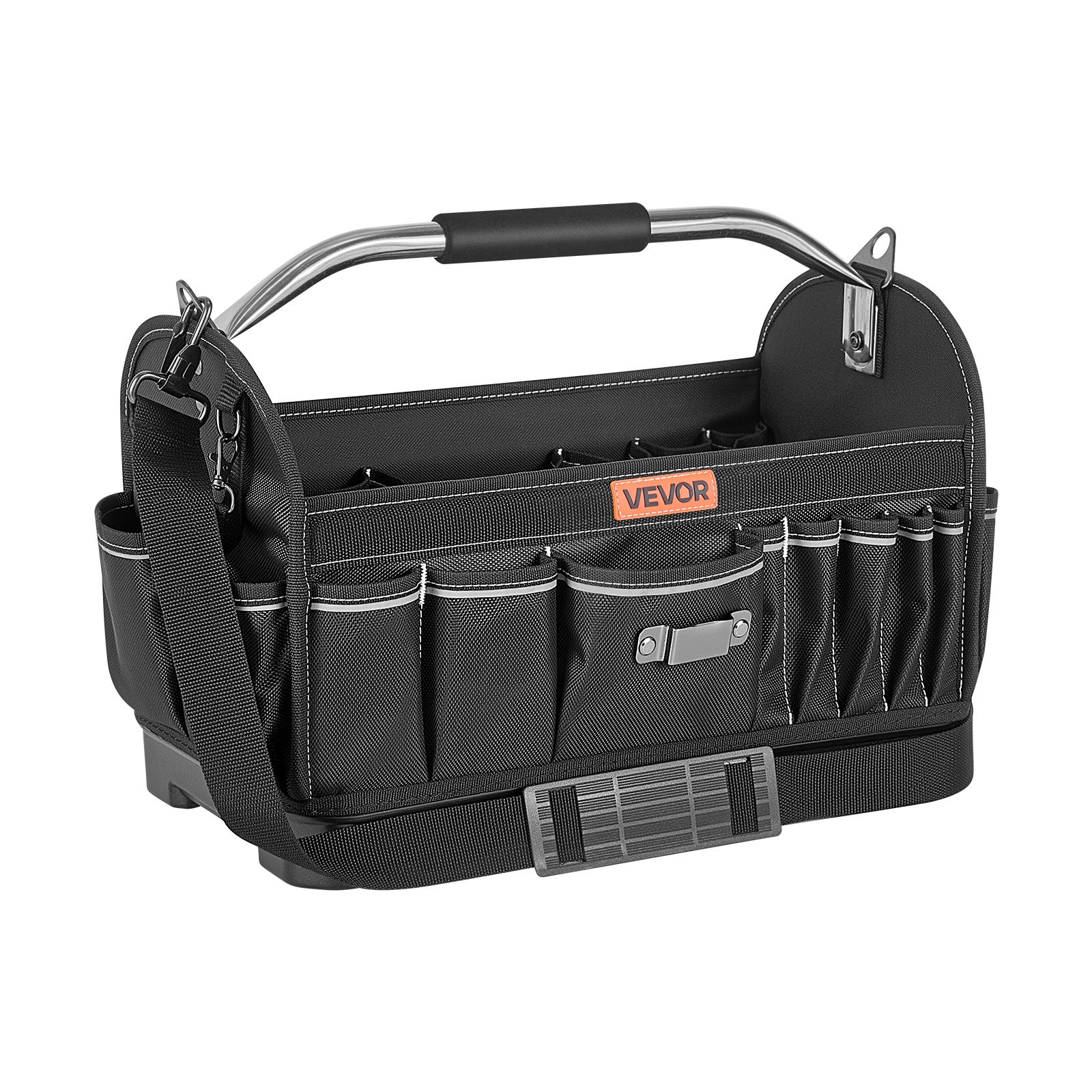 VEVOR Tool Bag, 410 MM, 33-Pocket Open Top Tool Tote, Portable Electrical Maintenance Toolbox Organizer Storage with Hard Plastic Base, Adjustable Shoulder Strap, for Professionals DIY & Jobsite