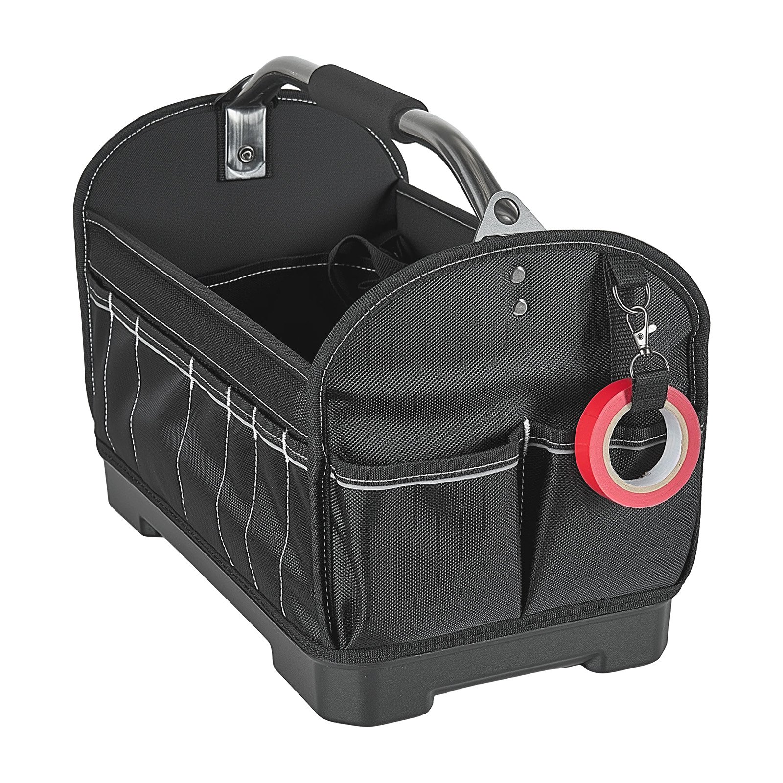 VEVOR Tool Bag, 410 MM, 33-Pocket Open Top Tool Tote, Portable Electrical Maintenance Toolbox Organizer Storage with Hard Plastic Base, Adjustable Shoulder Strap, for Professionals DIY & Jobsite