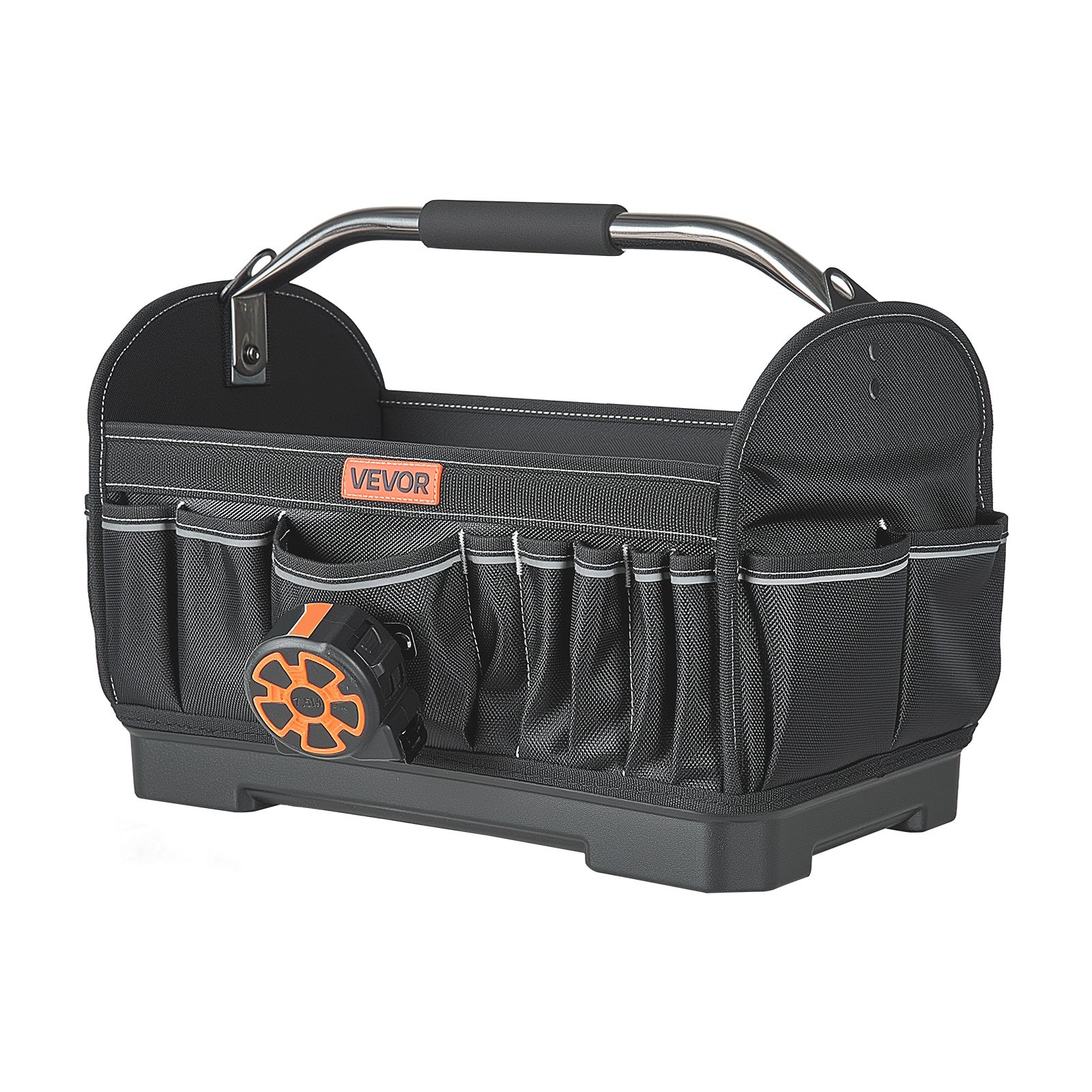VEVOR Tool Bag, 410 MM, 33-Pocket Open Top Tool Tote, Portable Electrical Maintenance Toolbox Organizer Storage with Hard Plastic Base, Adjustable Shoulder Strap, for Professionals DIY & Jobsite