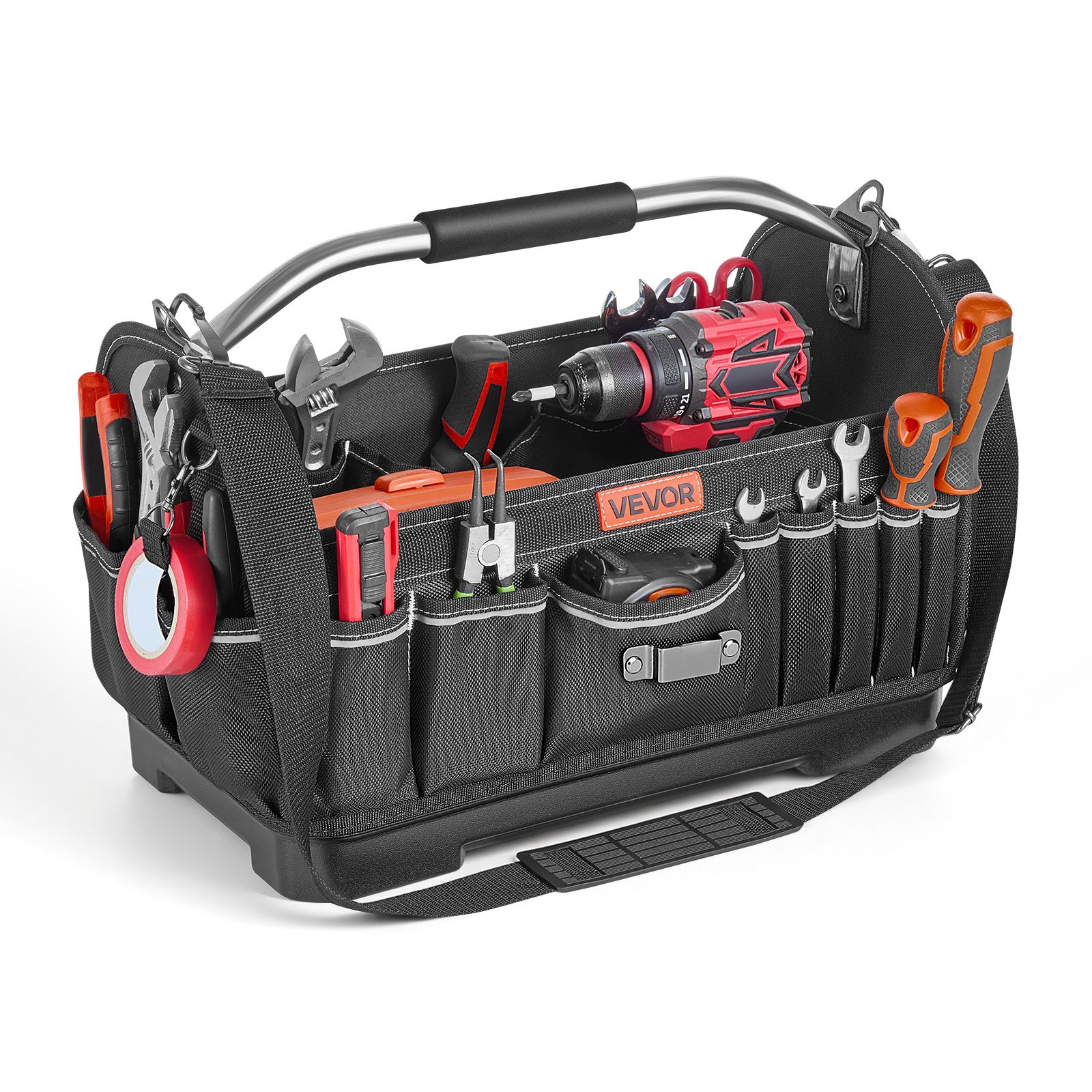 VEVOR Tool Bag, 16.1 Inch, 33-Pocket Open Top Tool Tote, Portable Electrical Maintenance Toolbox Organizer Storage with Hard Plastic Base, Adjustable Shoulder Strap, for Professionals DIY & Jobsite