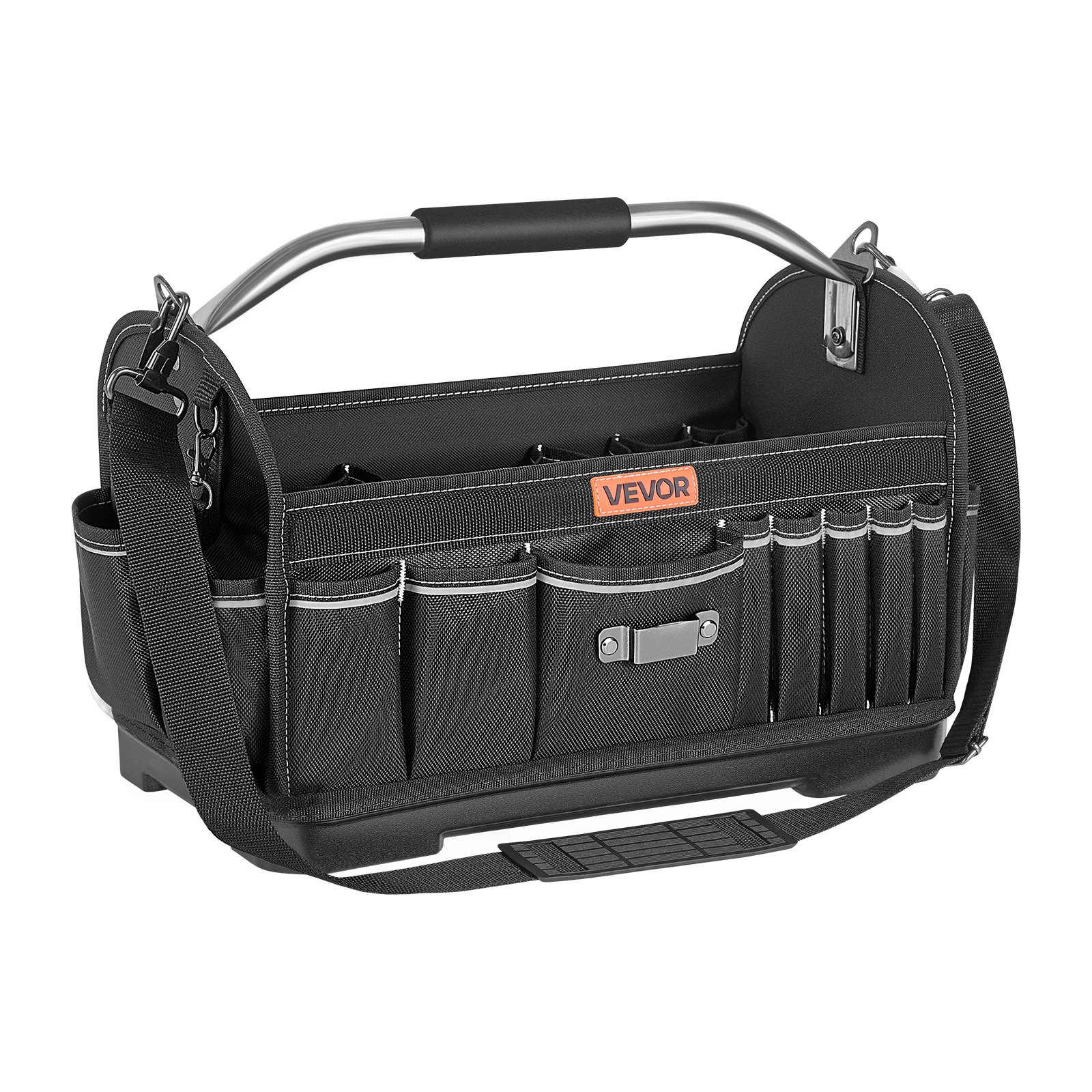 VEVOR Tool Bag, 16.1 Inch, 33-Pocket Open Top Tool Tote, Portable Electrical Maintenance Toolbox Organizer Storage with Hard Plastic Base, Adjustable Shoulder Strap, for Professionals DIY & Jobsite