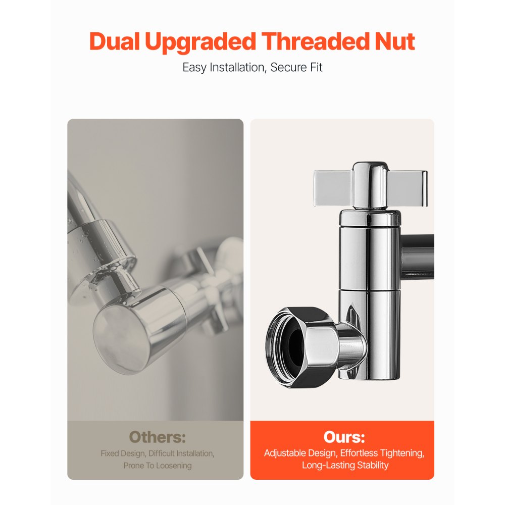 VEVOR Shower Head Extension Arm, 11 Inches, Brass Shower Arm Extender with Flexible Adjustable Angle Height, Chrome Finish, G1/2 Universal Thread Connector Compatible, for Rain & Handheld Showerhead