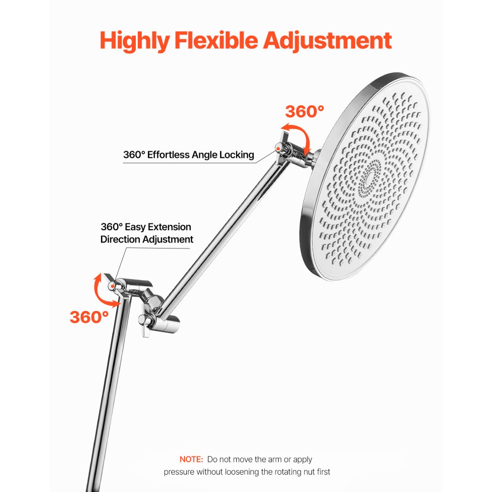 VEVOR Shower Head Extension Arm, 11 Inches, Brass Shower Arm Extender with Flexible Adjustable Angle Height, Chrome Finish, G1/2 Universal Thread Connector Compatible, for Rain & Handheld Showerhead