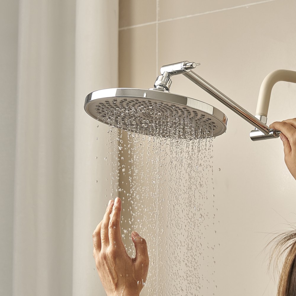 VEVOR Shower Head Extension Arm, 11 Inches, Brass Shower Arm Extender with Flexible Adjustable Angle Height, Chrome Finish, G1/2 Universal Thread Connector Compatible, for Rain & Handheld Showerhead
