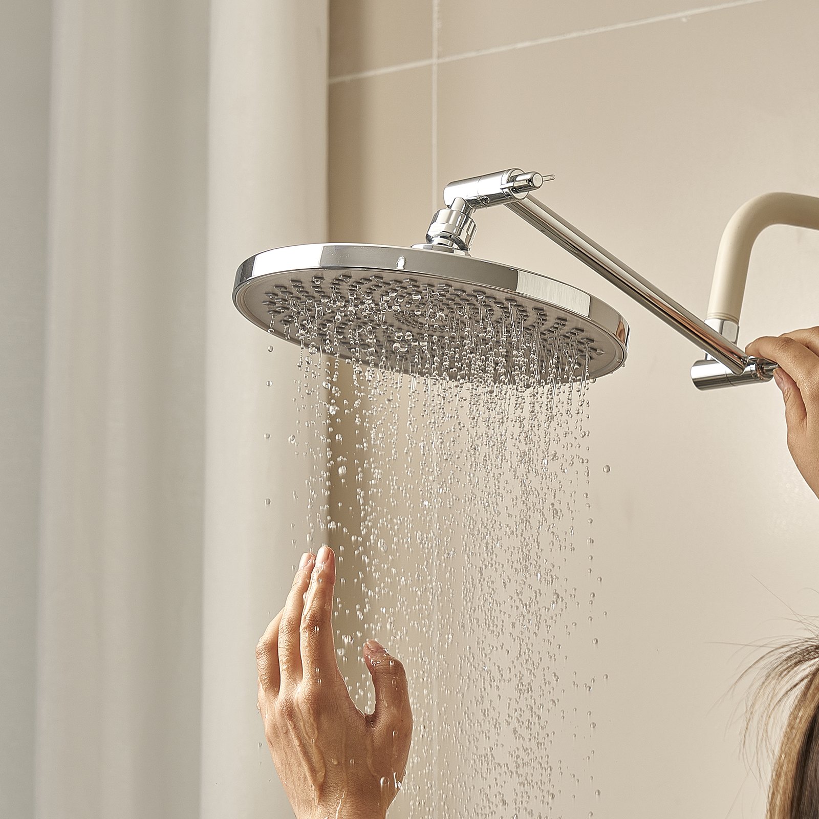 VEVOR Shower Head Extension Arm, 11 Inches, Brass Shower Arm Extender with Flexible Adjustable Angle Height, Chrome Finish, G1/2 Universal Thread Connector Compatible, for Rain & Handheld Showerhead
