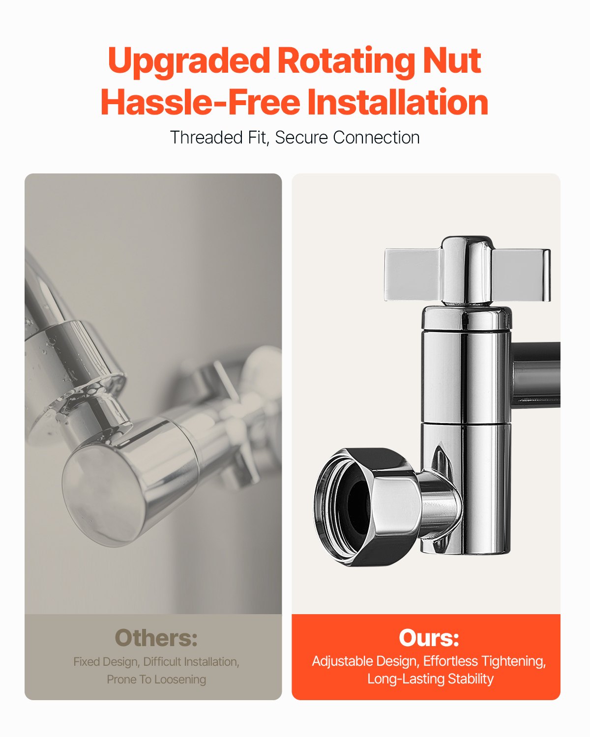 VEVOR Shower Head Extension Arm, 16 inches, Brass Shower Arm Extender with Flexible Adjustable Angle Height, Chrome Finish, G1/2 Universal Thread Connector Compatible, for Rain & Handheld Showerhead