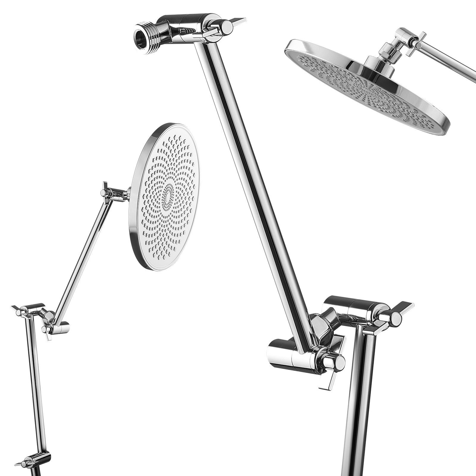 VEVOR Shower Head Extension Arm, 16 inches, Brass Shower Arm Extender with Flexible Adjustable Angle Height, Chrome Finish, G1/2 Universal Thread Connector Compatible, for Rain & Handheld Showerhead