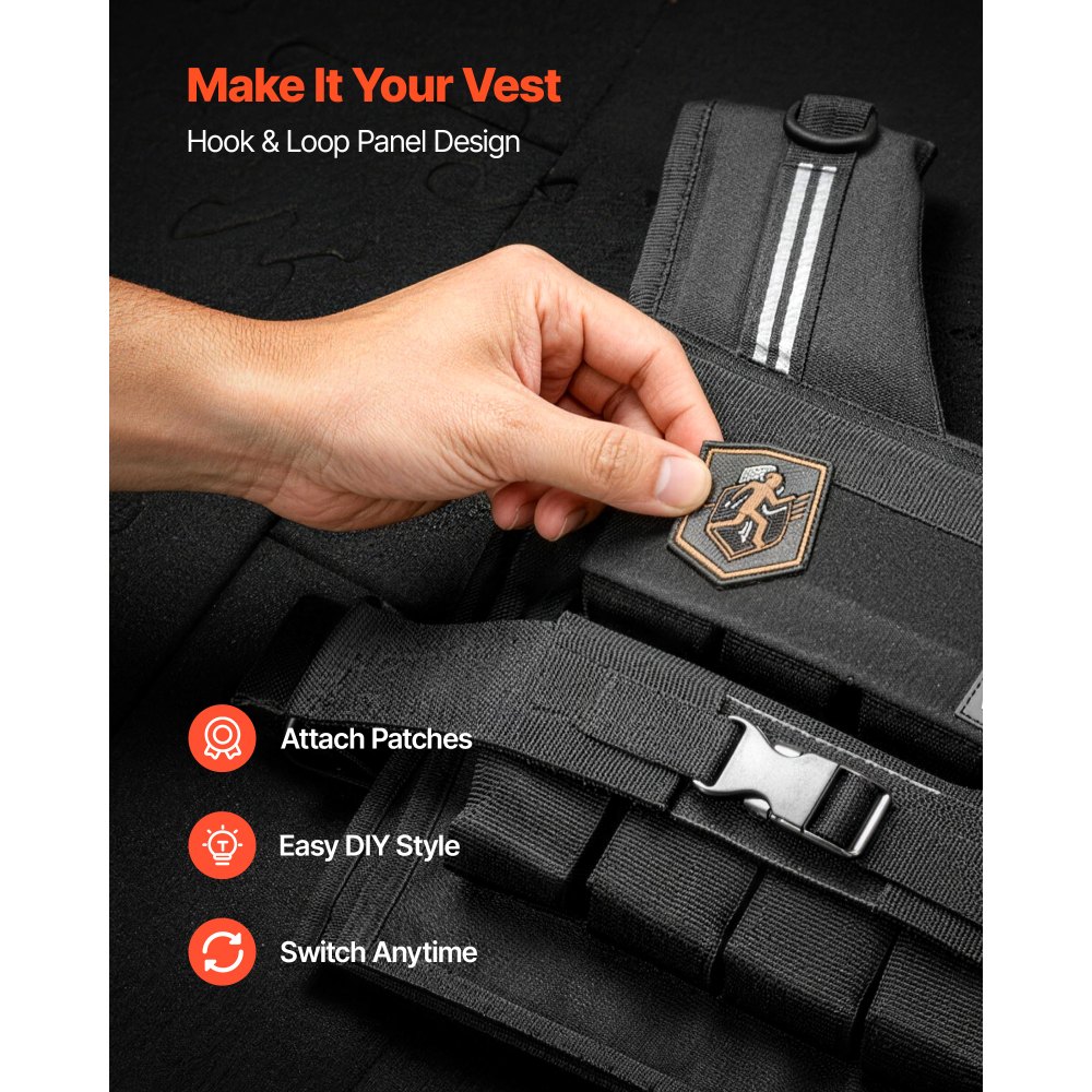 VEVOR Adjustable Weighted Vest, Body Weight Vest with Iron Weights, Shoulder Pad, and Reflective Stripe, Exercise Set for Men Women, Heavy-Duty Workout Equipment for Strength Training Running