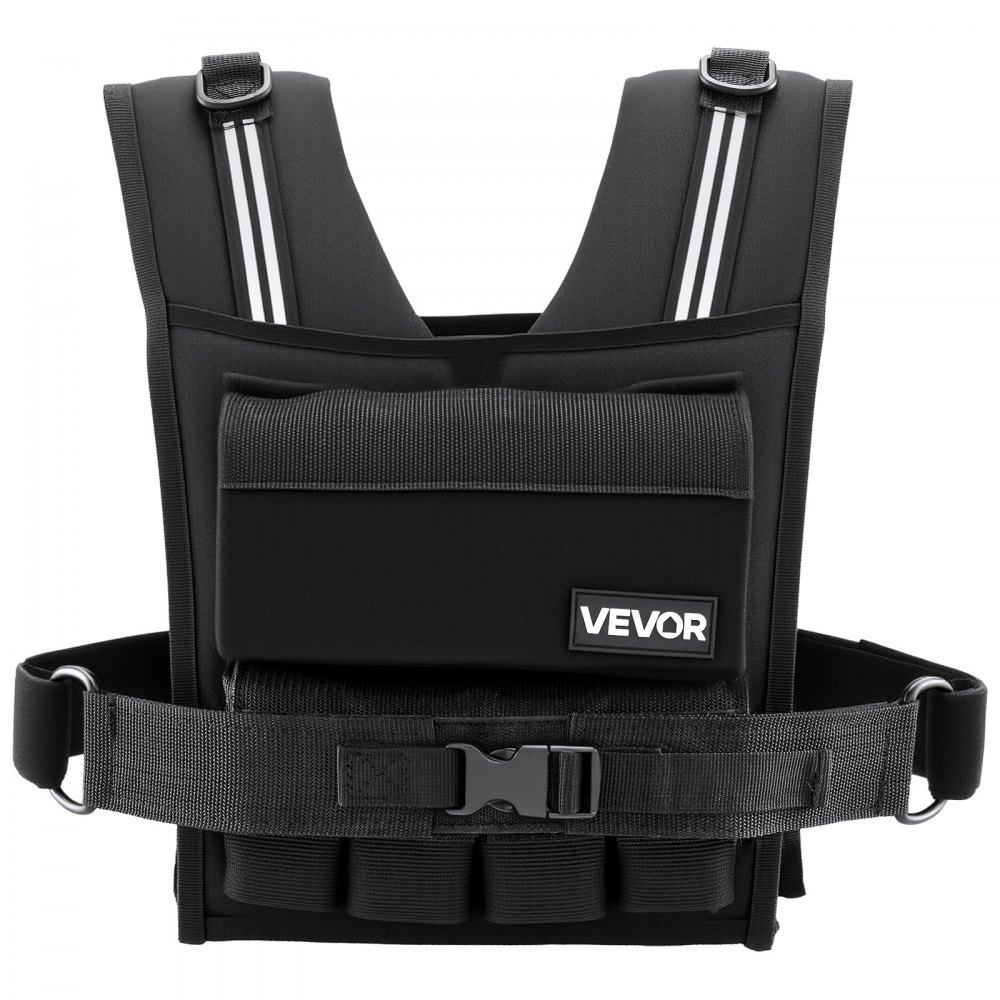 VEVOR Adjustable Weighted Vest, Body Weight Vest with Iron Weights, Shoulder Pad, and Reflective Stripe, Exercise Set for Men Women, Heavy-Duty Workout Equipment for Strength Training Running