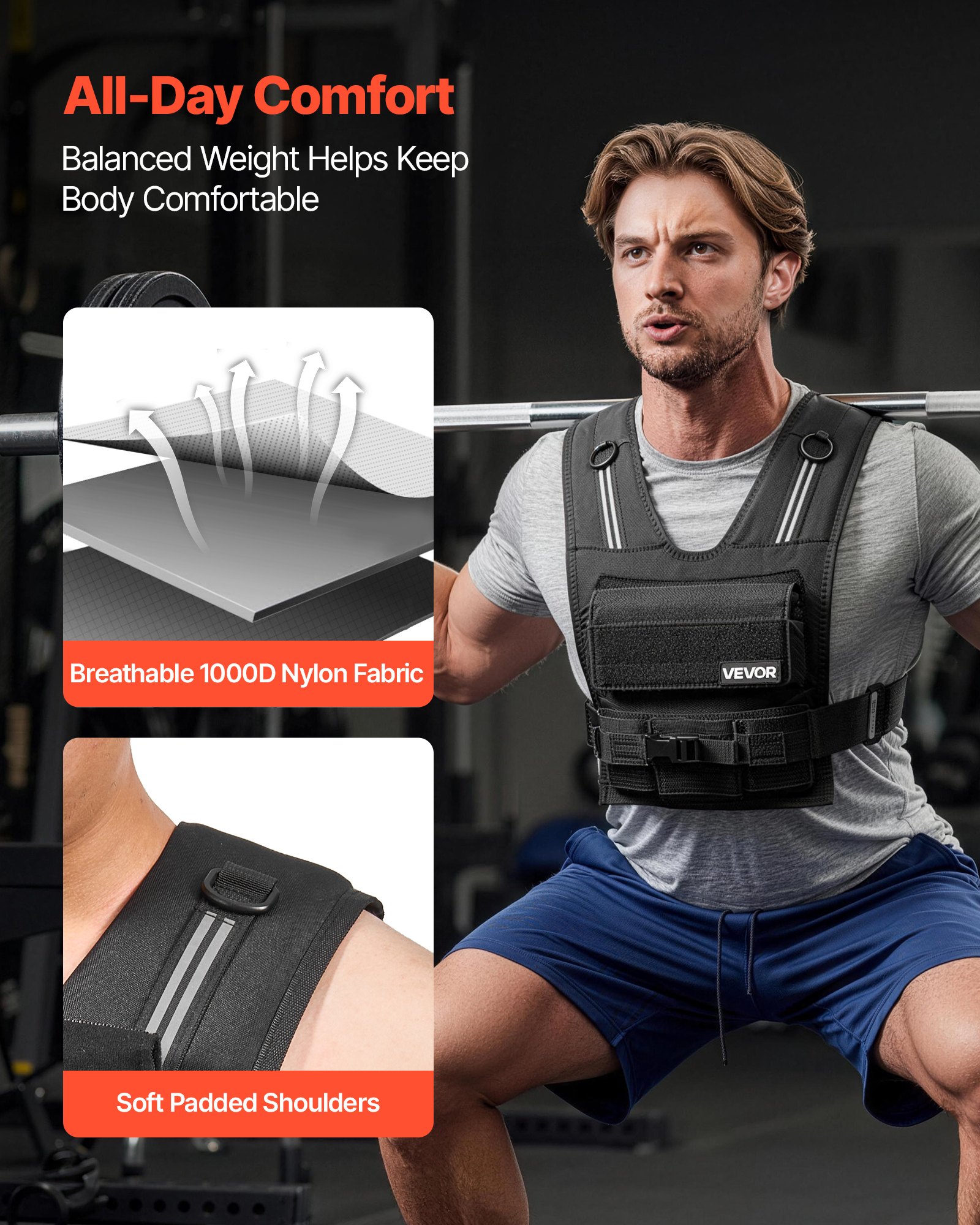 VEVOR Adjustable Weighted Vest, Body Weight Vest with Iron Weights, Shoulder Pad, and Reflective Stripe, Exercise Set for Men Women, Heavy-Duty Workout Equipment for Strength Training Running