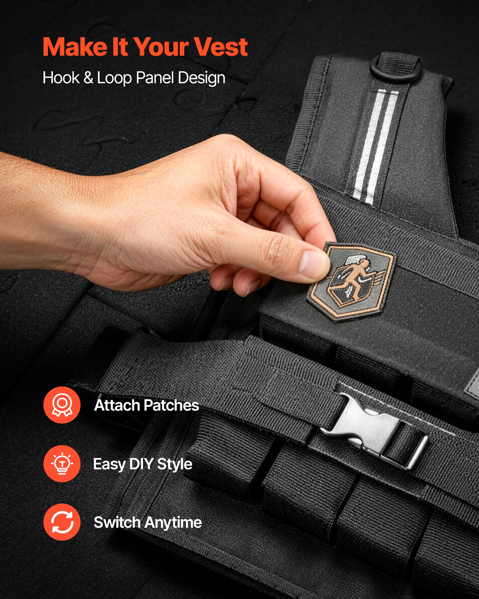 VEVOR Adjustable Weighted Vest, Body Weight Vest with Iron Weights, Shoulder Pad, and Reflective Stripe, Exercise Set for Men Women, Heavy-Duty Workout Equipment for Strength Training Running