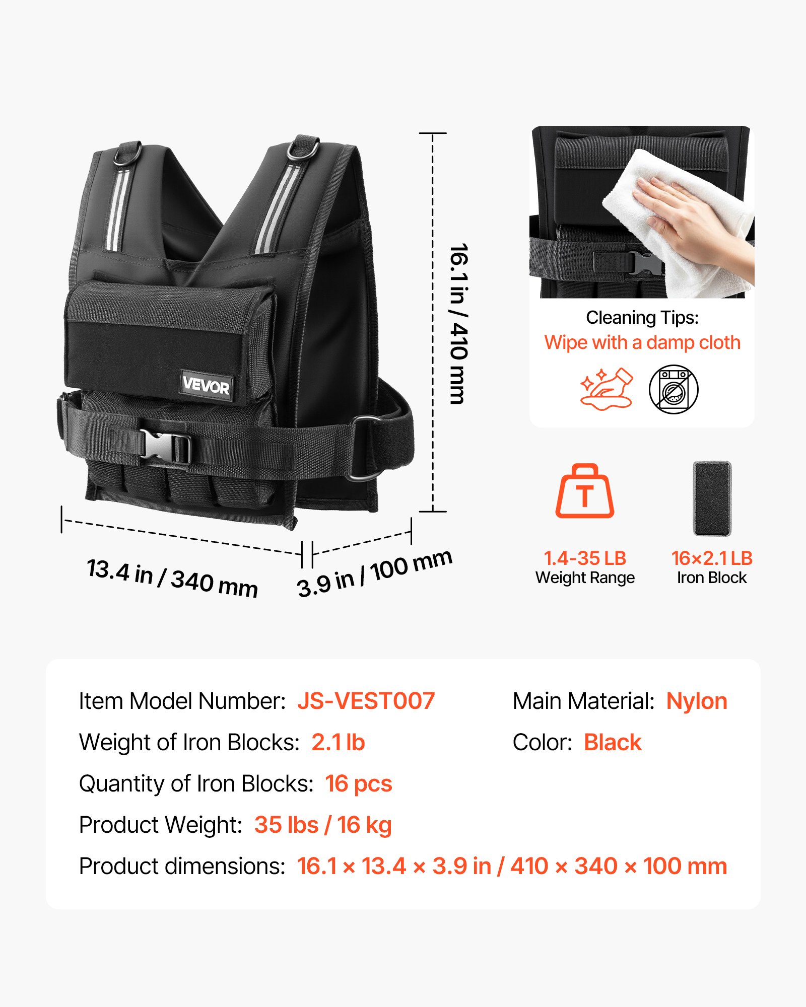 VEVOR Adjustable Weighted Vest, Body Weight Vest with Iron Weights, Shoulder Pad, and Reflective Stripe, Exercise Set for Men Women, Heavy-Duty Workout Equipment for Strength Training Running