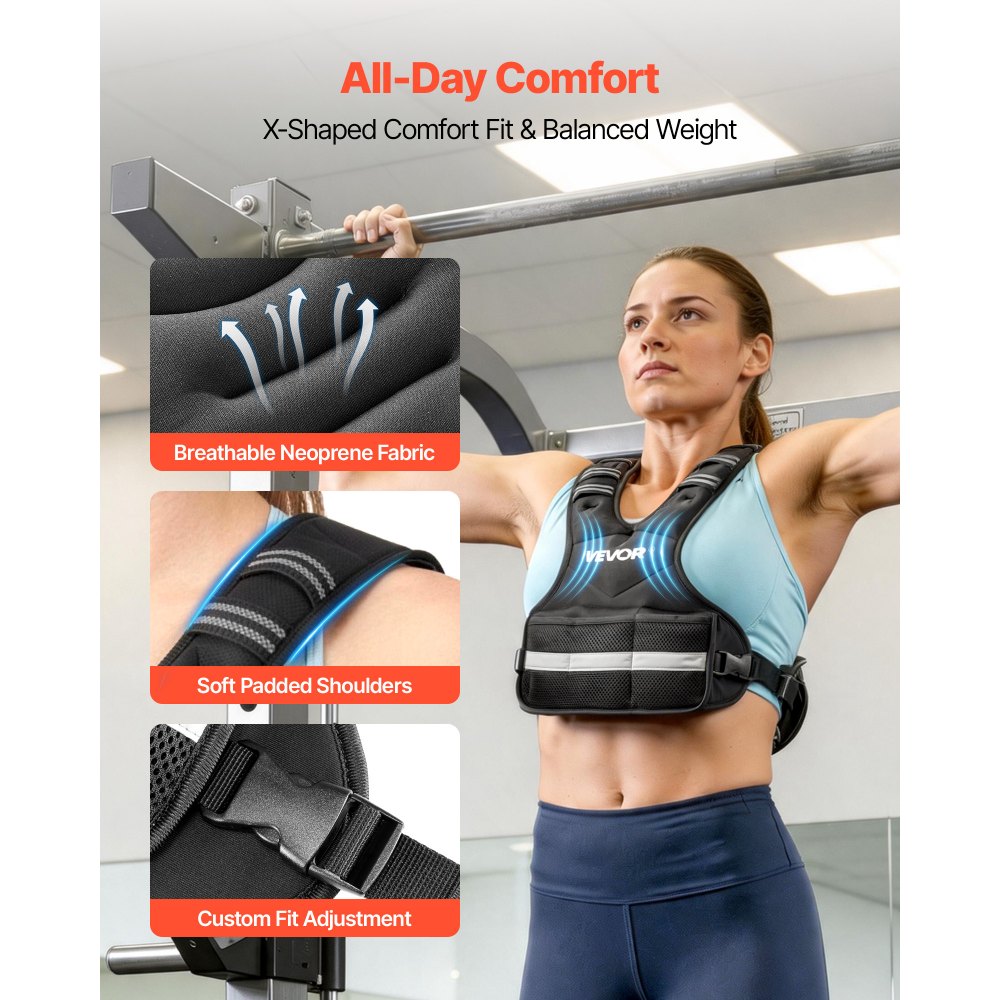 VEVOR Adjustable Weighted Vest, 14.5 kg Comfortable X-Shape Body Weight Vest Set with 6 Weight Packs and Reflective Stripe, for Men Women, Workout Equipment for Strength Training Running Jogging