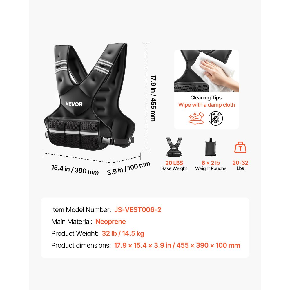 VEVOR Adjustable Weighted Vest, 14.5 kg Comfortable X-Shape Body Weight Vest Set with 6 Weight Packs and Reflective Stripe, for Men Women, Workout Equipment for Strength Training Running Jogging