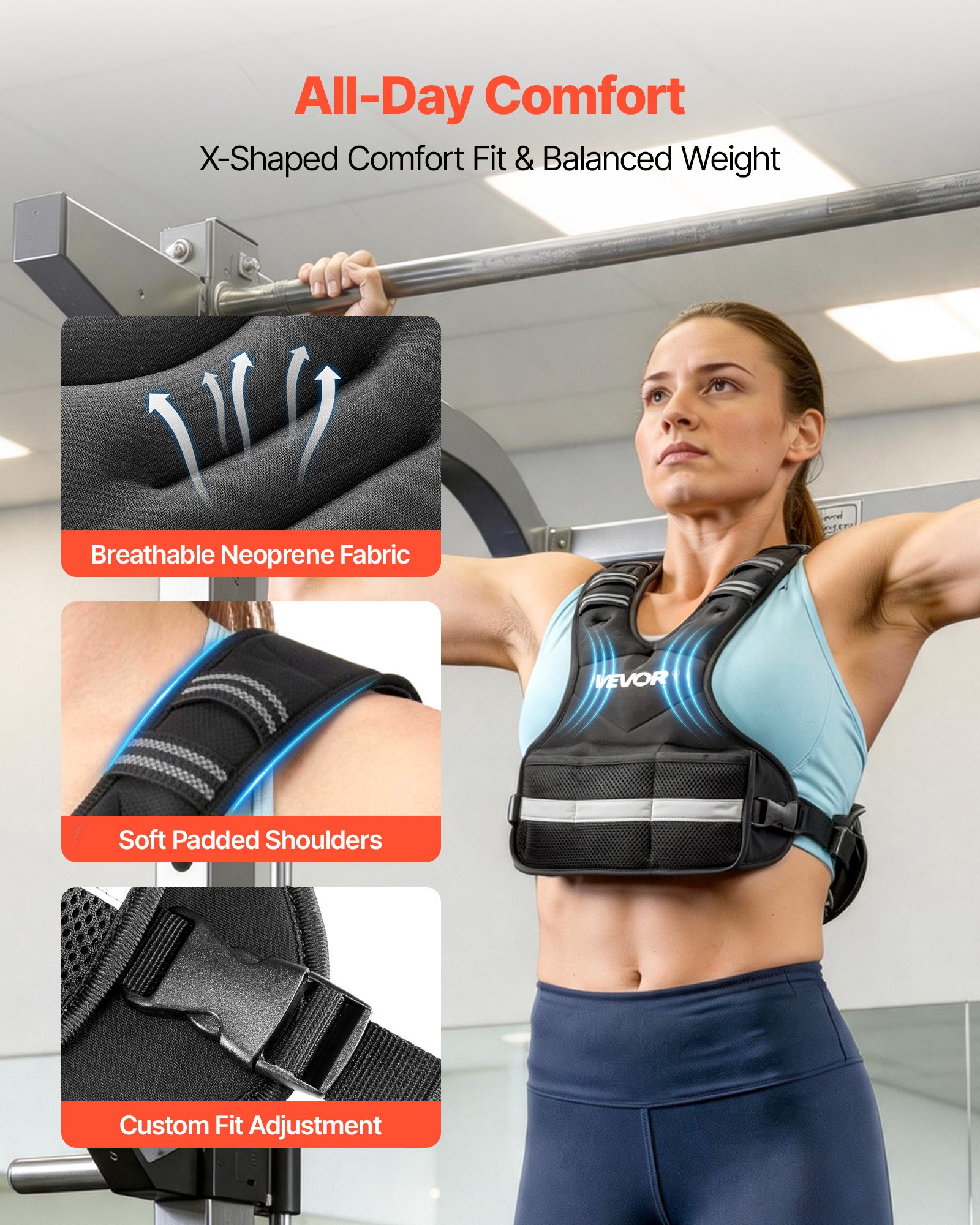 VEVOR Adjustable Weighted Vest, 14.5 kg Comfortable X-Shape Body Weight Vest Set with 6 Weight Packs and Reflective Stripe, for Men Women, Workout Equipment for Strength Training Running Jogging