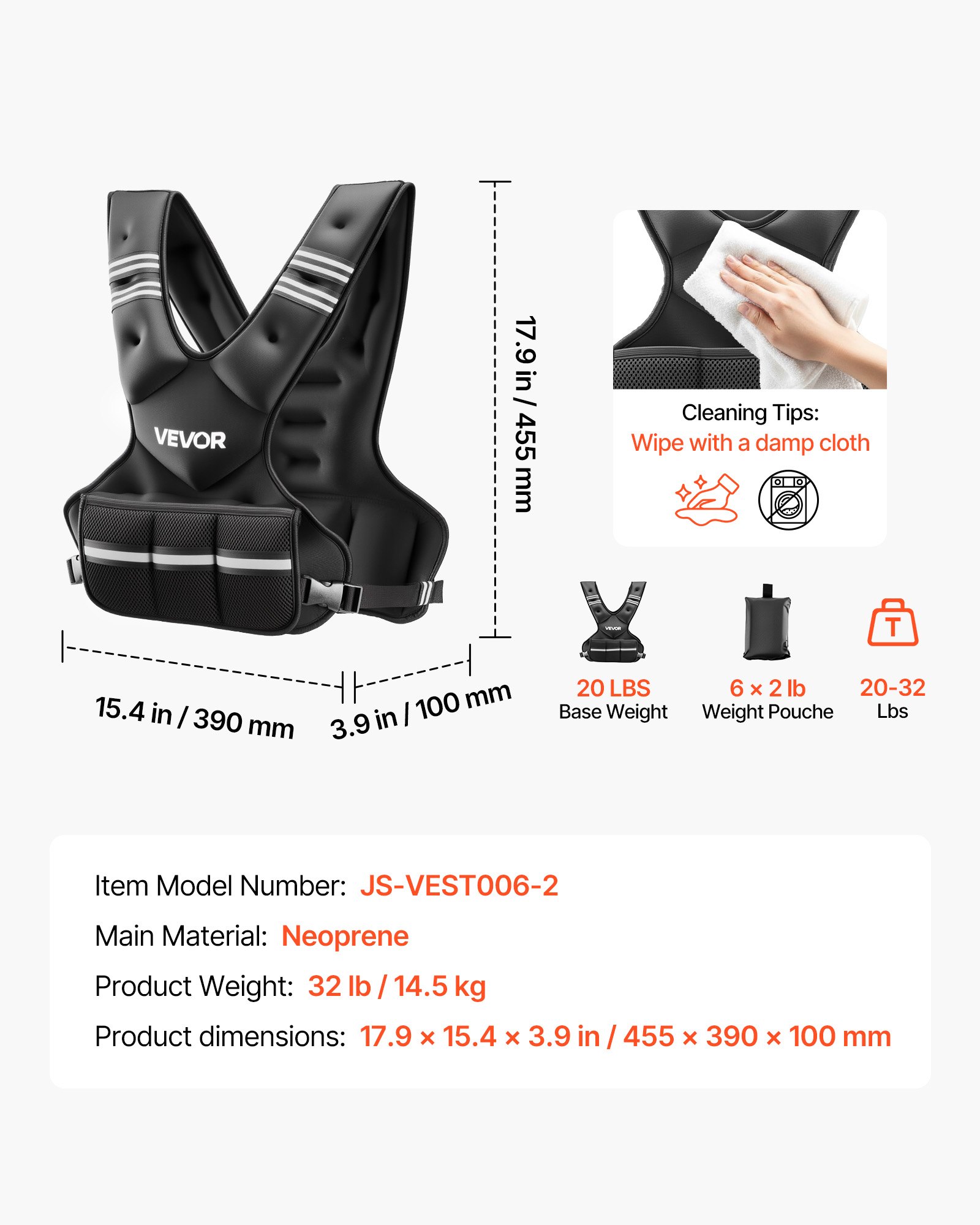 VEVOR Adjustable Weighted Vest, 14.5 kg Comfortable X-Shape Body Weight Vest Set with 6 Weight Packs and Reflective Stripe, for Men Women, Workout Equipment for Strength Training Running Jogging