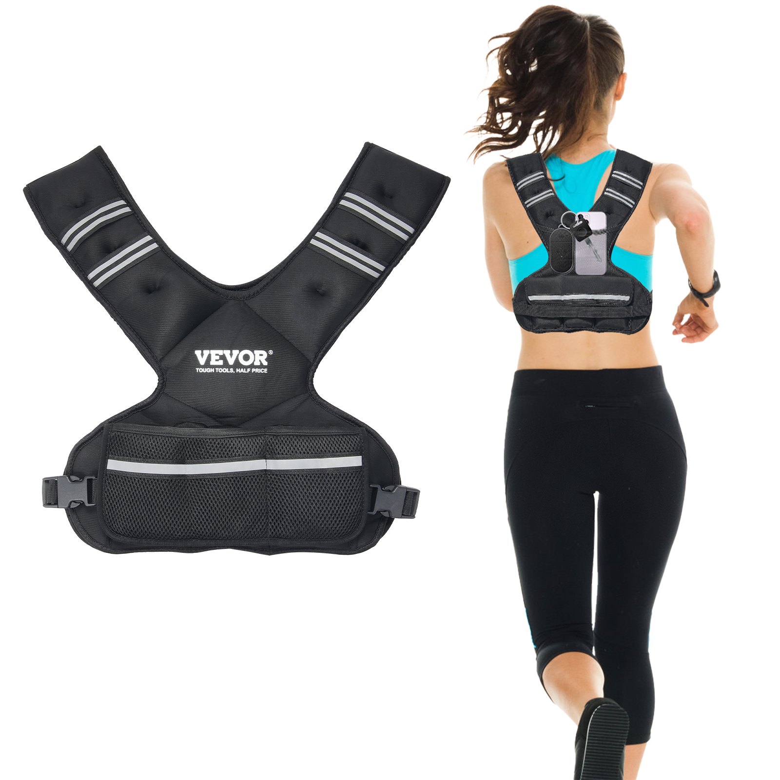 VEVOR Adjustable Weighted Vest, 20-32lb Weight Vest with 6 Ironsand Weights and  Reflective Stripe, Body Weight Vest Exercise Set for Men Women, Workout Equipment for Strength Training Running Jogging