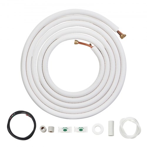VEVOR 25FT Mini Split Line Set, 1/4" & 1/2" O.D Copper Pipes Tubing and Triple-Layer Insulation, for Air Conditioning or Heating Pump Equipment & HVAC with Rich Accessories (27ft Connection Cable)